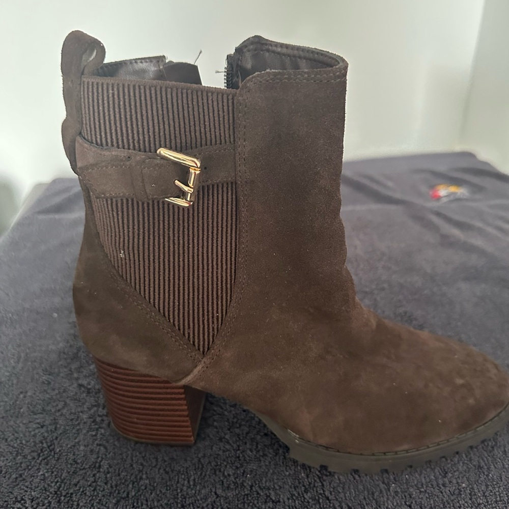 Blondo Brown Chelsea Ankle Booties with Gold Buckle